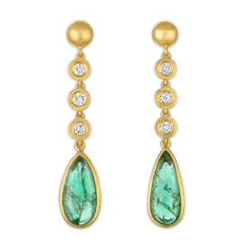 Three Diamond and Emerald Chime Earrings