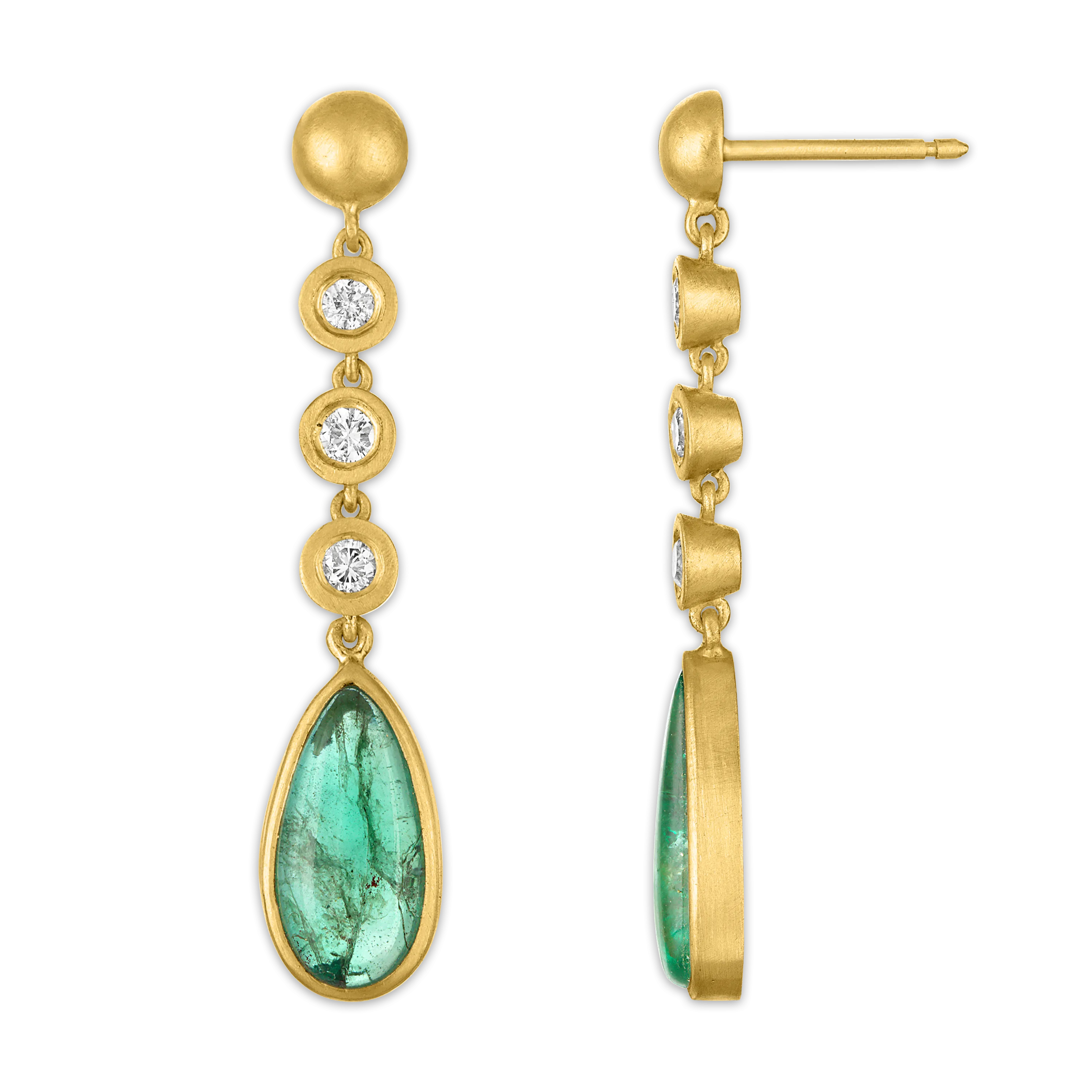 Three Diamond and Emerald Chime Earrings