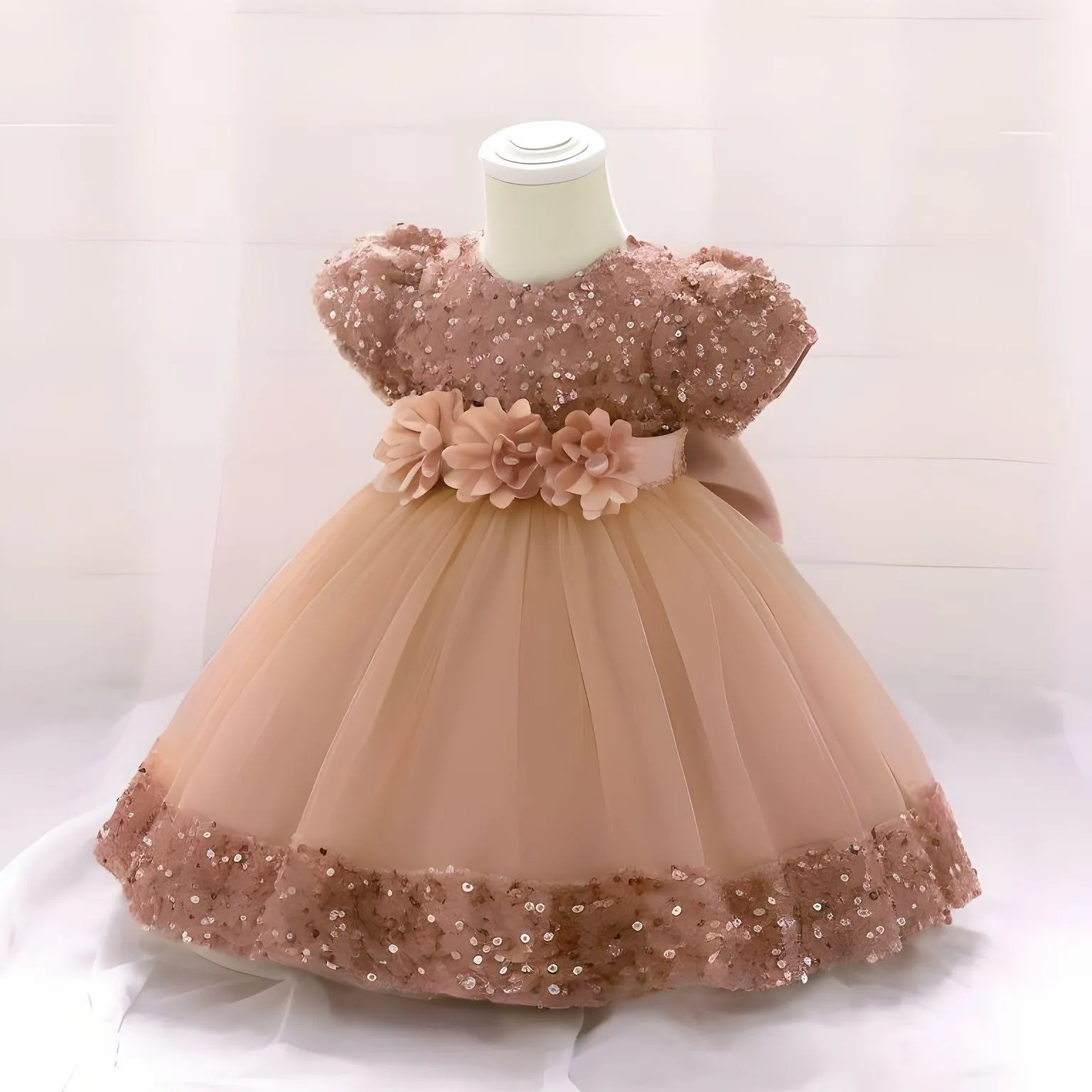 Toddler Girls 1st Birthday Dress Bow Cute Baby Baptism Gown Kids Wedding Party Elegant Princess Christmas Dress