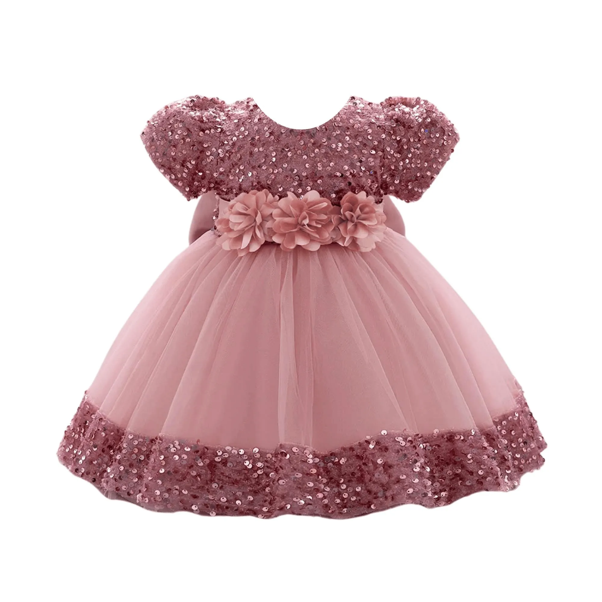 Toddler Girls 1st Birthday Dress Bow Cute Baby Baptism Gown Kids Wedding Party Elegant Princess Christmas Dress