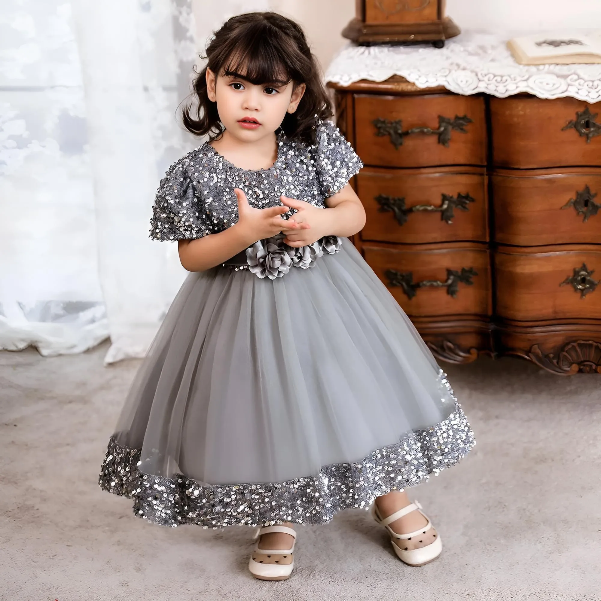 Toddler Girls 1st Birthday Dress Bow Cute Baby Baptism Gown Kids Wedding Party Elegant Princess Christmas Dress