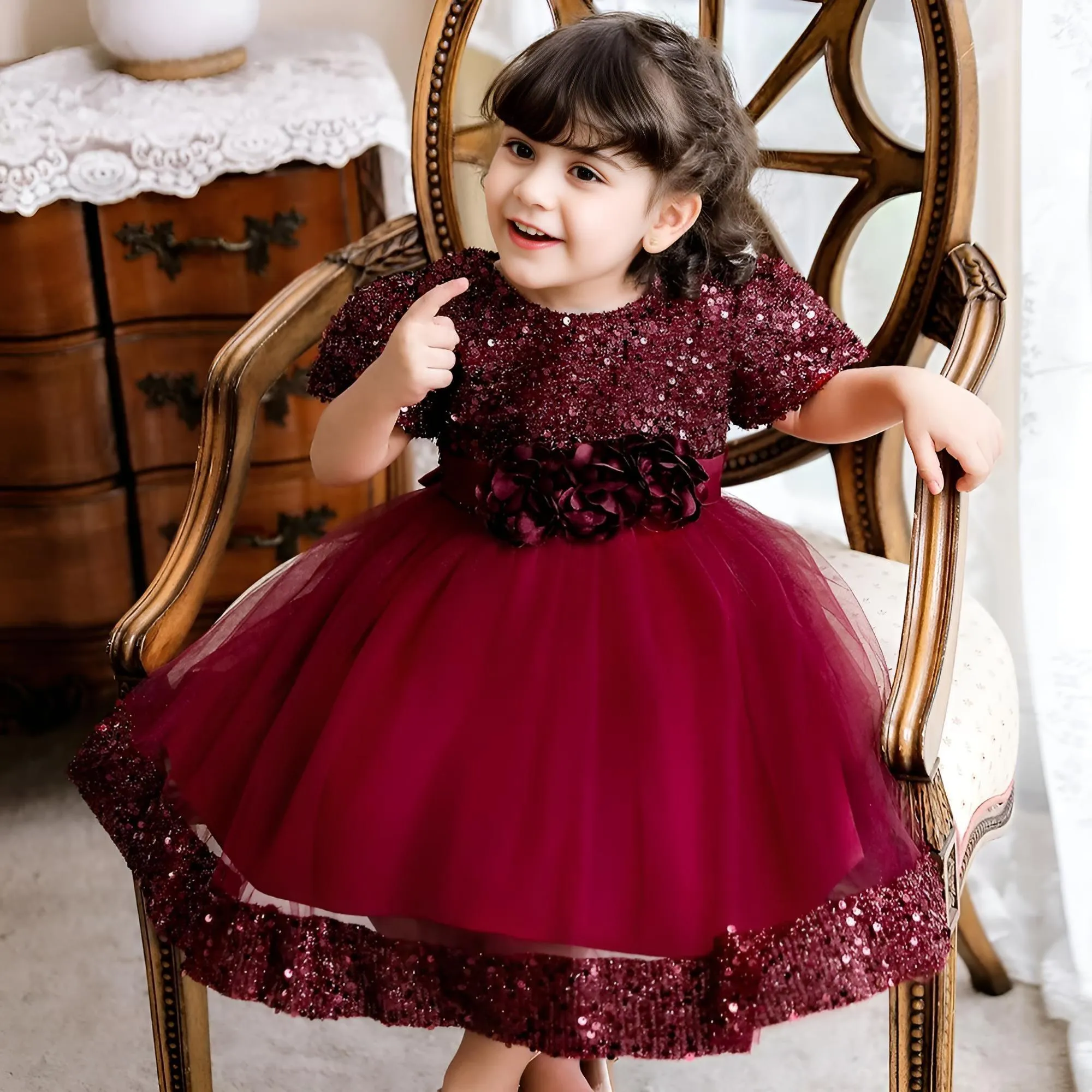 Toddler Girls 1st Birthday Dress Bow Cute Baby Baptism Gown Kids Wedding Party Elegant Princess Christmas Dress