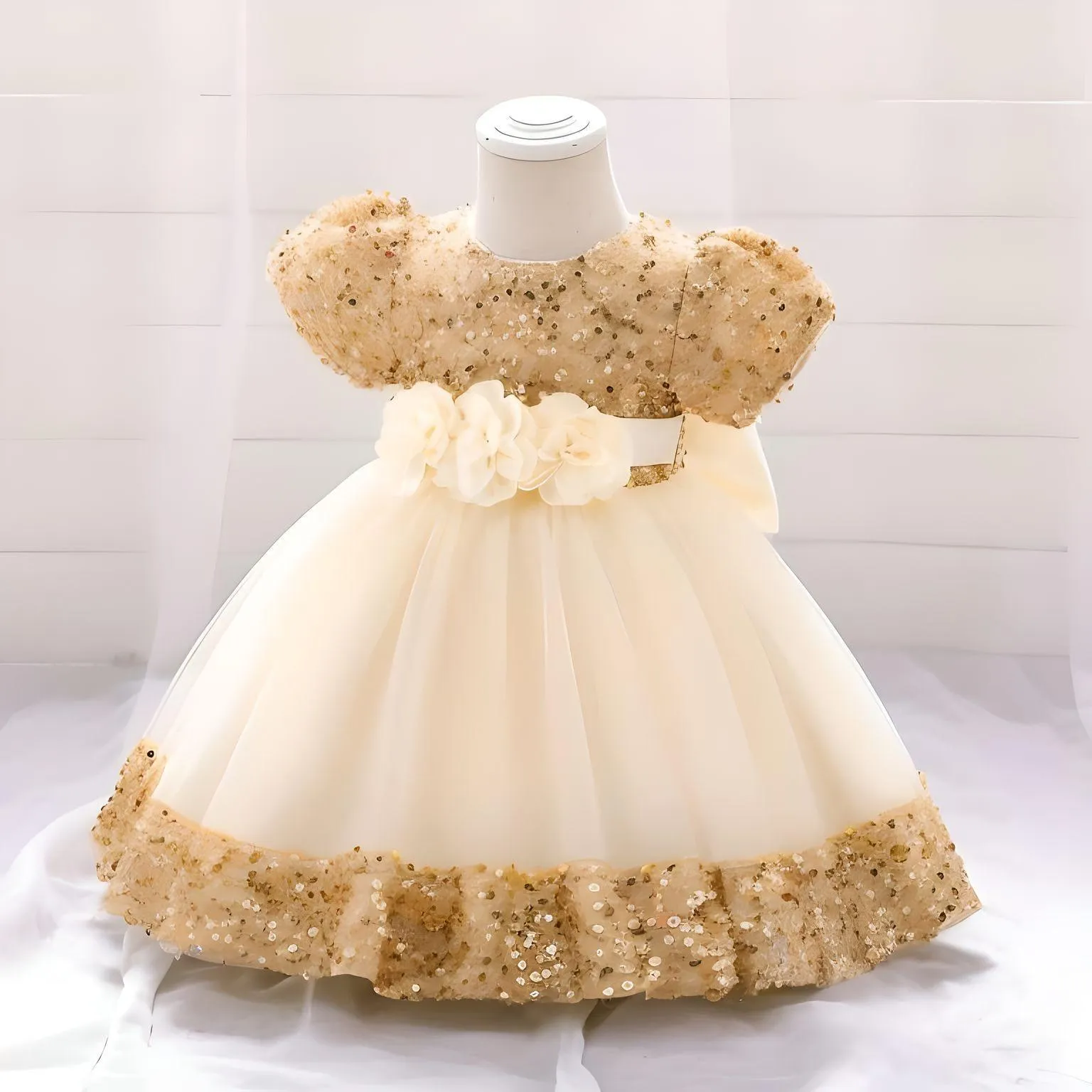 Toddler Girls 1st Birthday Dress Bow Cute Baby Baptism Gown Kids Wedding Party Elegant Princess Christmas Dress