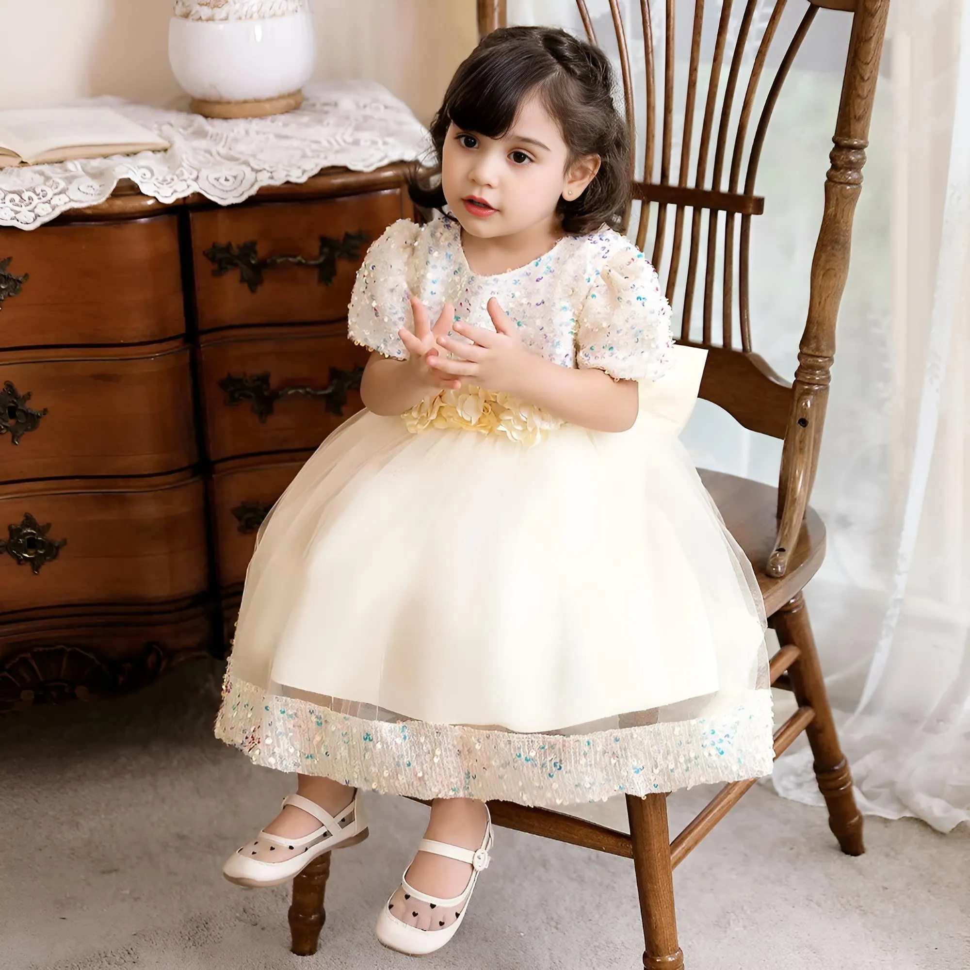 Toddler Girls 1st Birthday Dress Bow Cute Baby Baptism Gown Kids Wedding Party Elegant Princess Christmas Dress