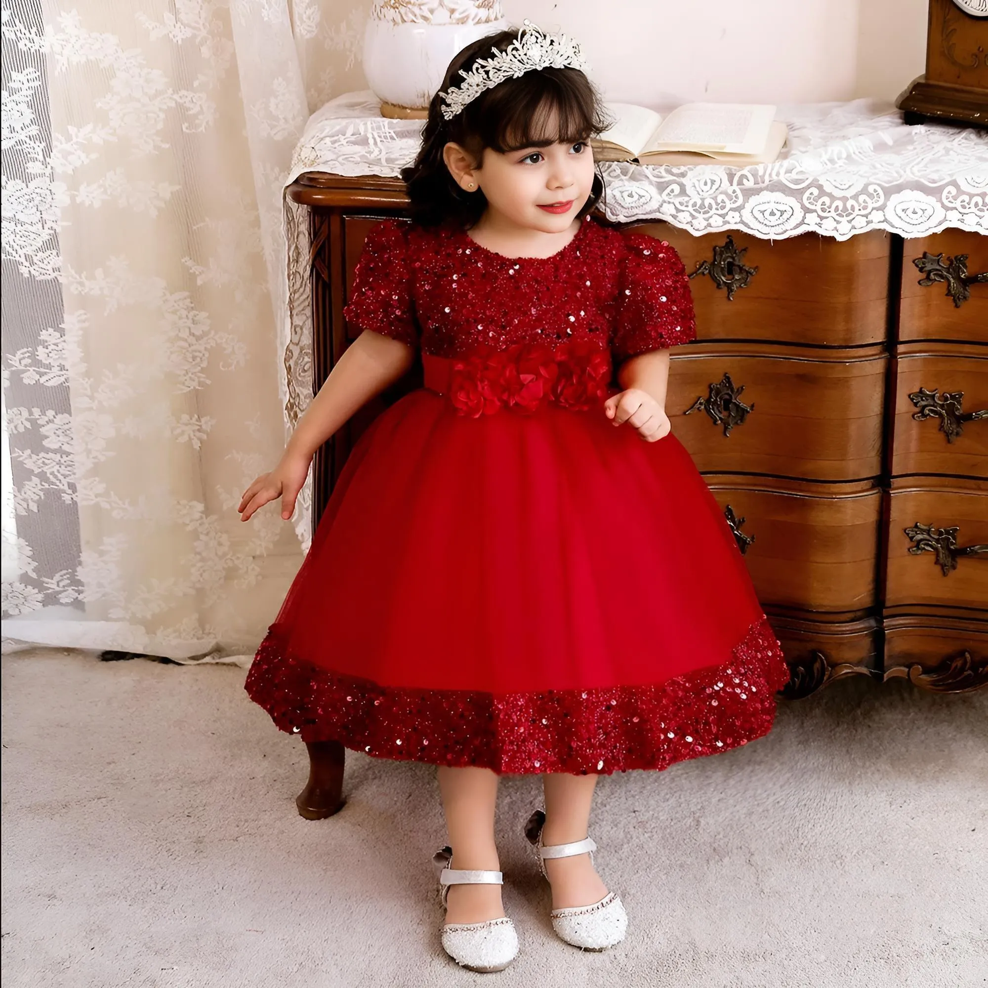 Toddler Girls 1st Birthday Dress Bow Cute Baby Baptism Gown Kids Wedding Party Elegant Princess Christmas Dress