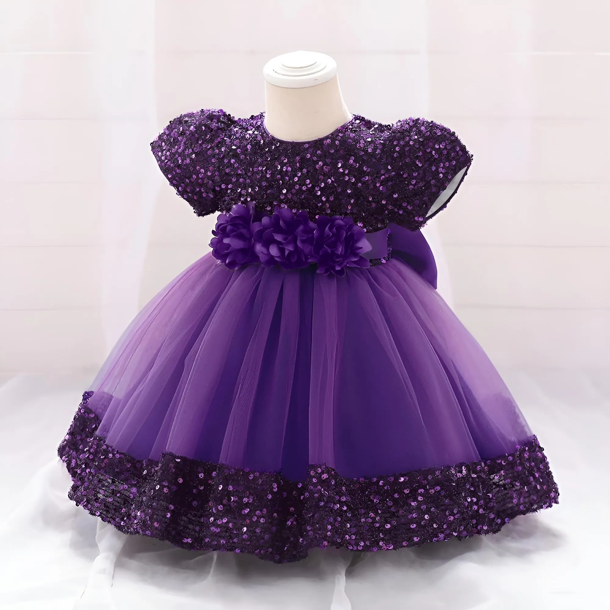 Toddler Girls 1st Birthday Dress Bow Cute Baby Baptism Gown Kids Wedding Party Elegant Princess Christmas Dress