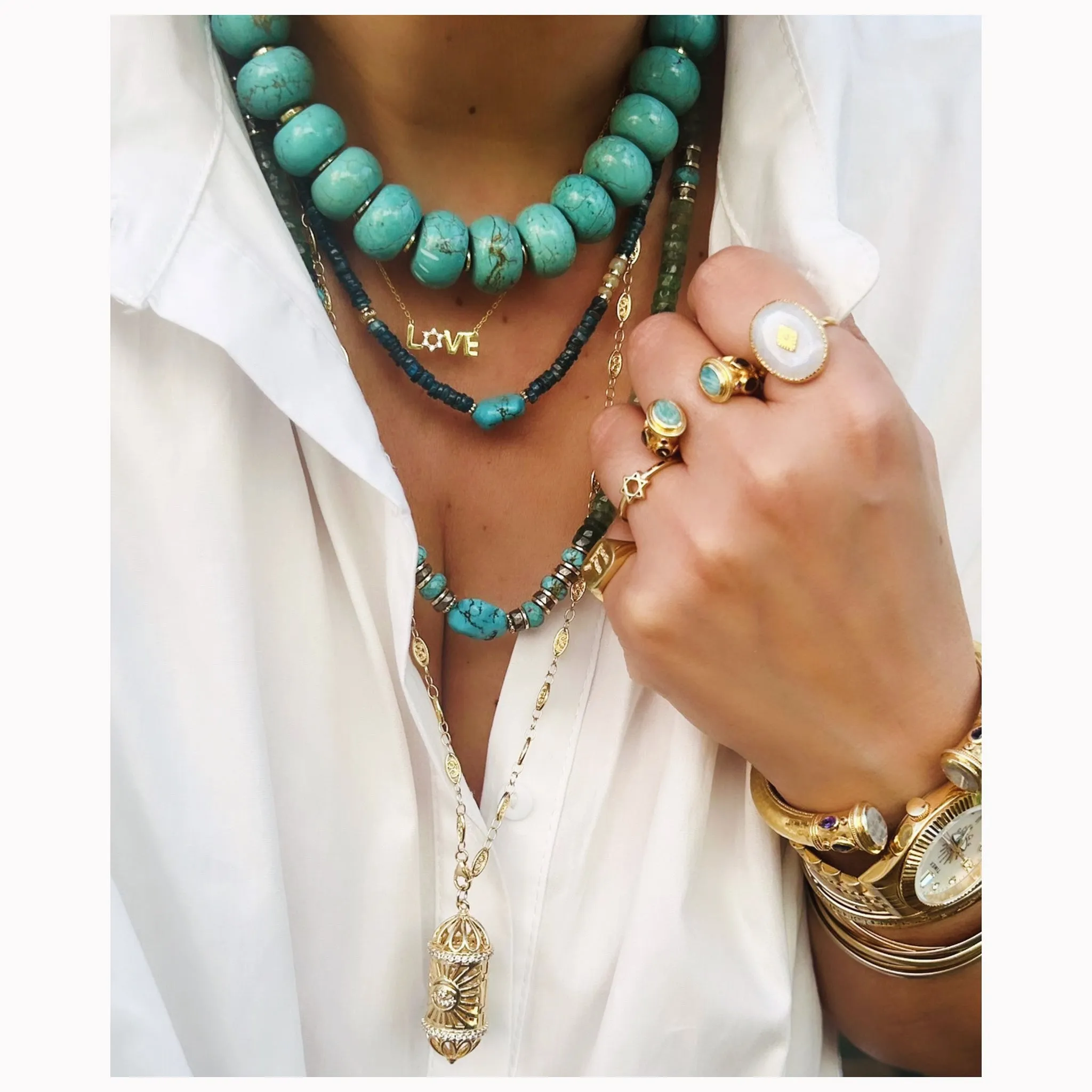 Turquoise/Howlite Mrs Atias Biggie Necklace