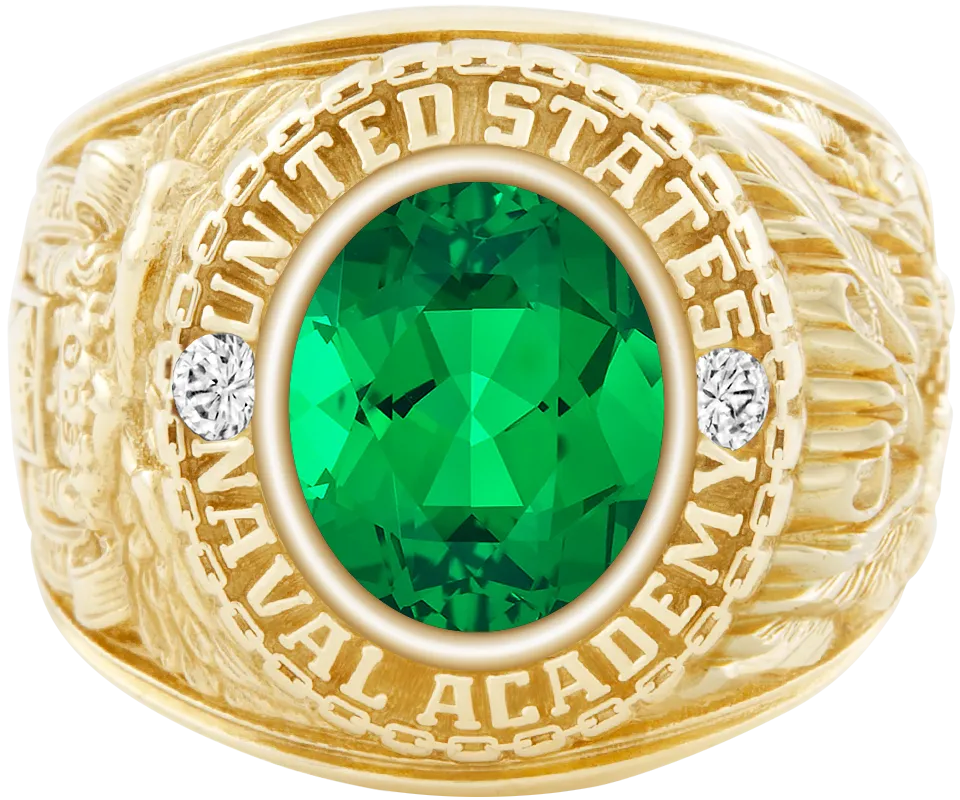 USNA Class Ring Mod™ with Emerald Centerpiece and Diamond Dividers