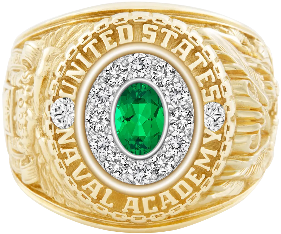 USNA Class Ring Mod™ with Emerald Centerpiece and Diamond Dividers