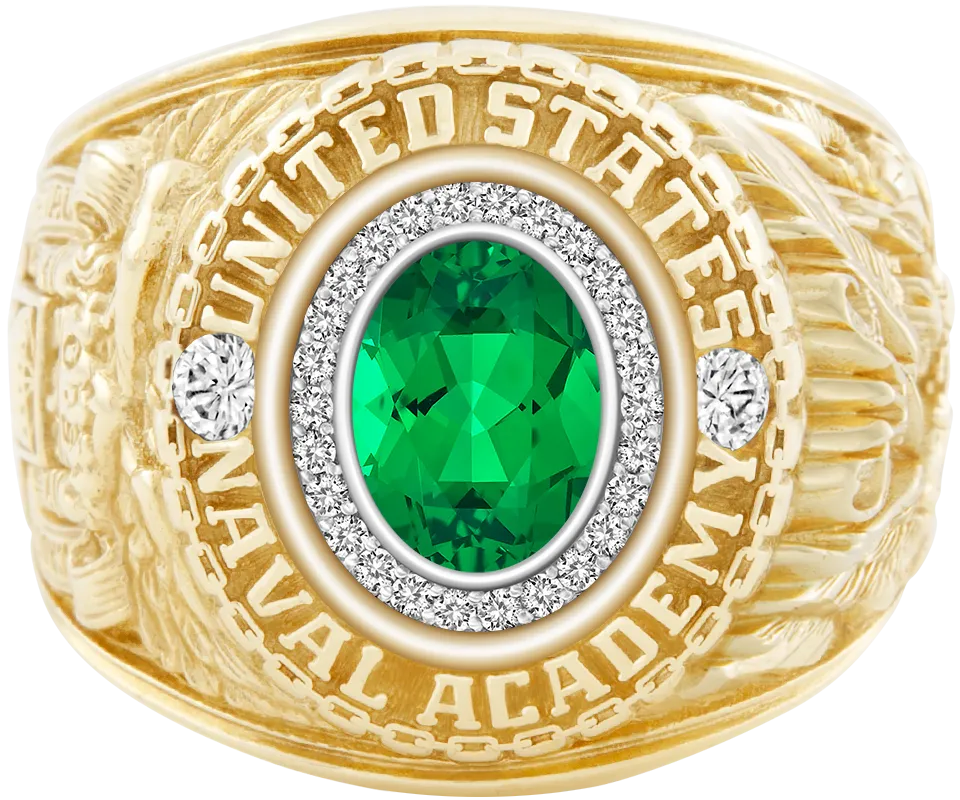 USNA Class Ring Mod™ with Emerald Centerpiece and Diamond Dividers