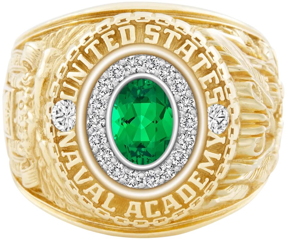 USNA Class Ring Mod™ with Emerald Centerpiece and Diamond Dividers