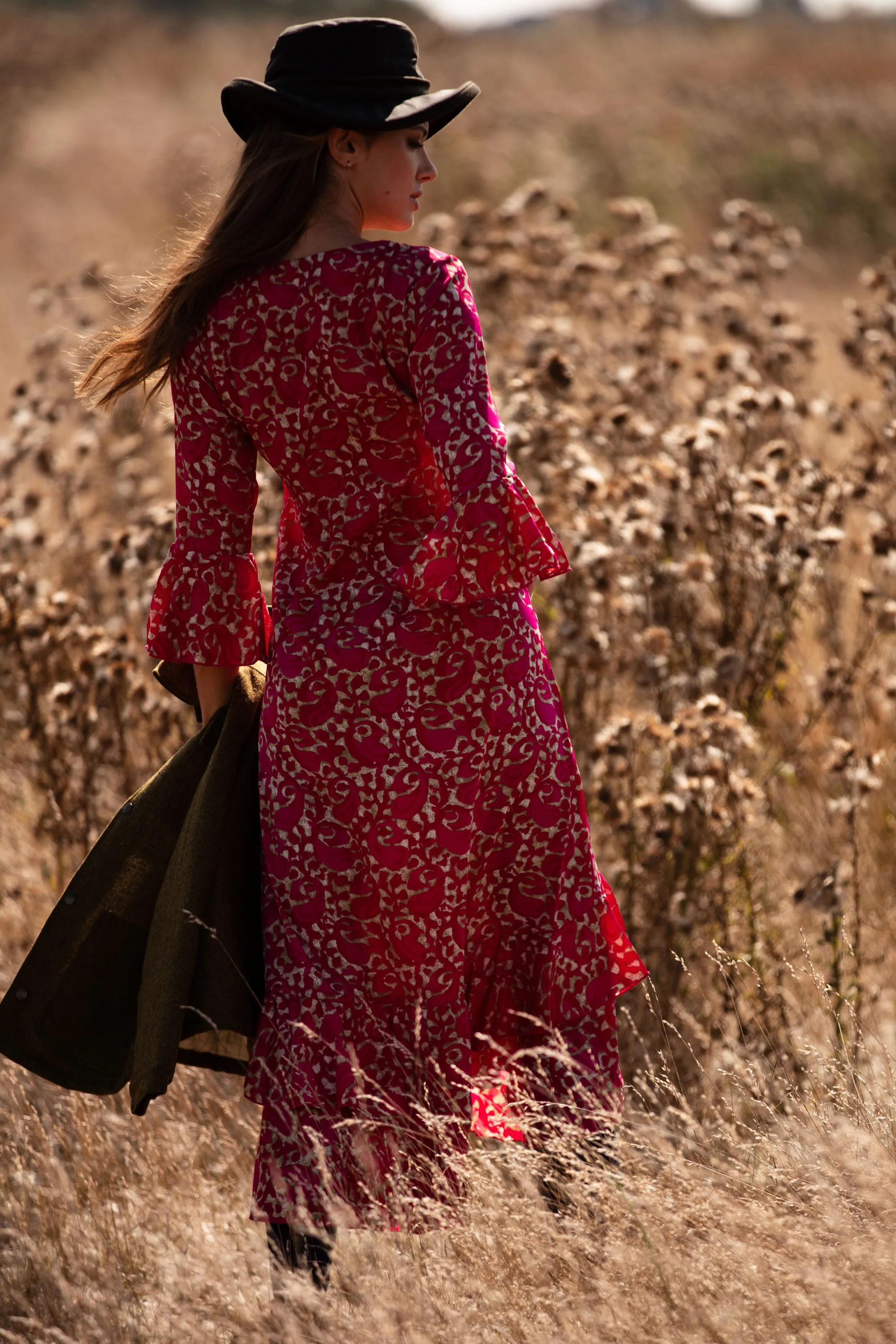 Victoria Midi Dress Hot Pink Swirl