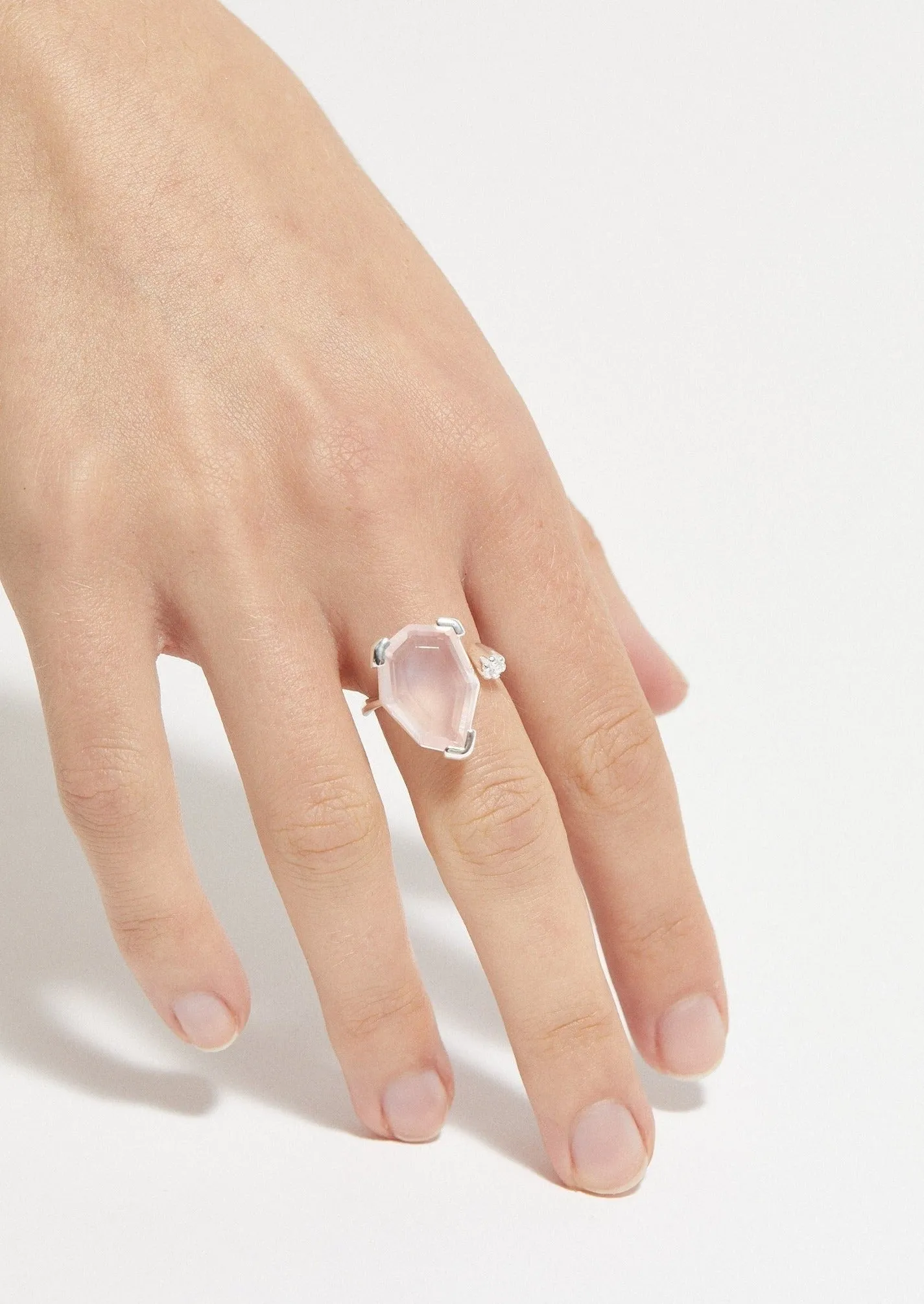 Warped Duo Heptagon Ring | Rose Quartz