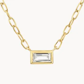 White Topaz Baguette Chain Necklace in Gold