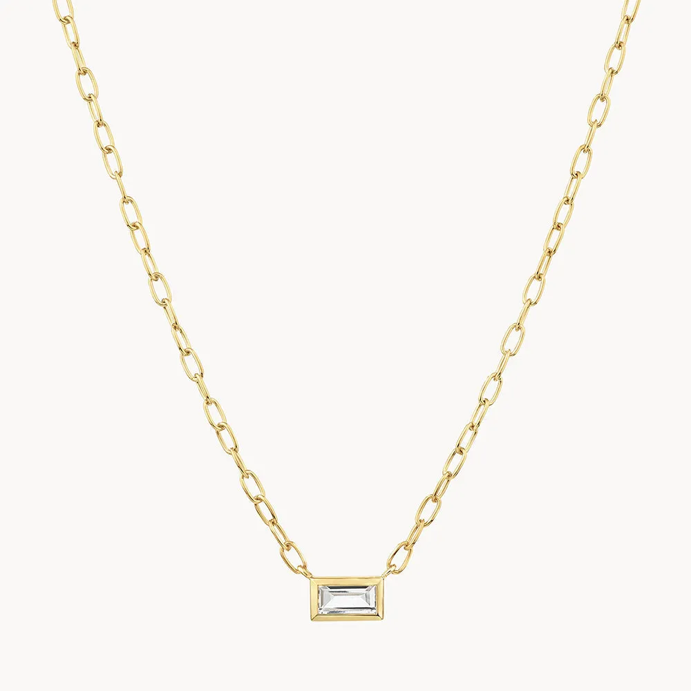 White Topaz Baguette Chain Necklace in Gold