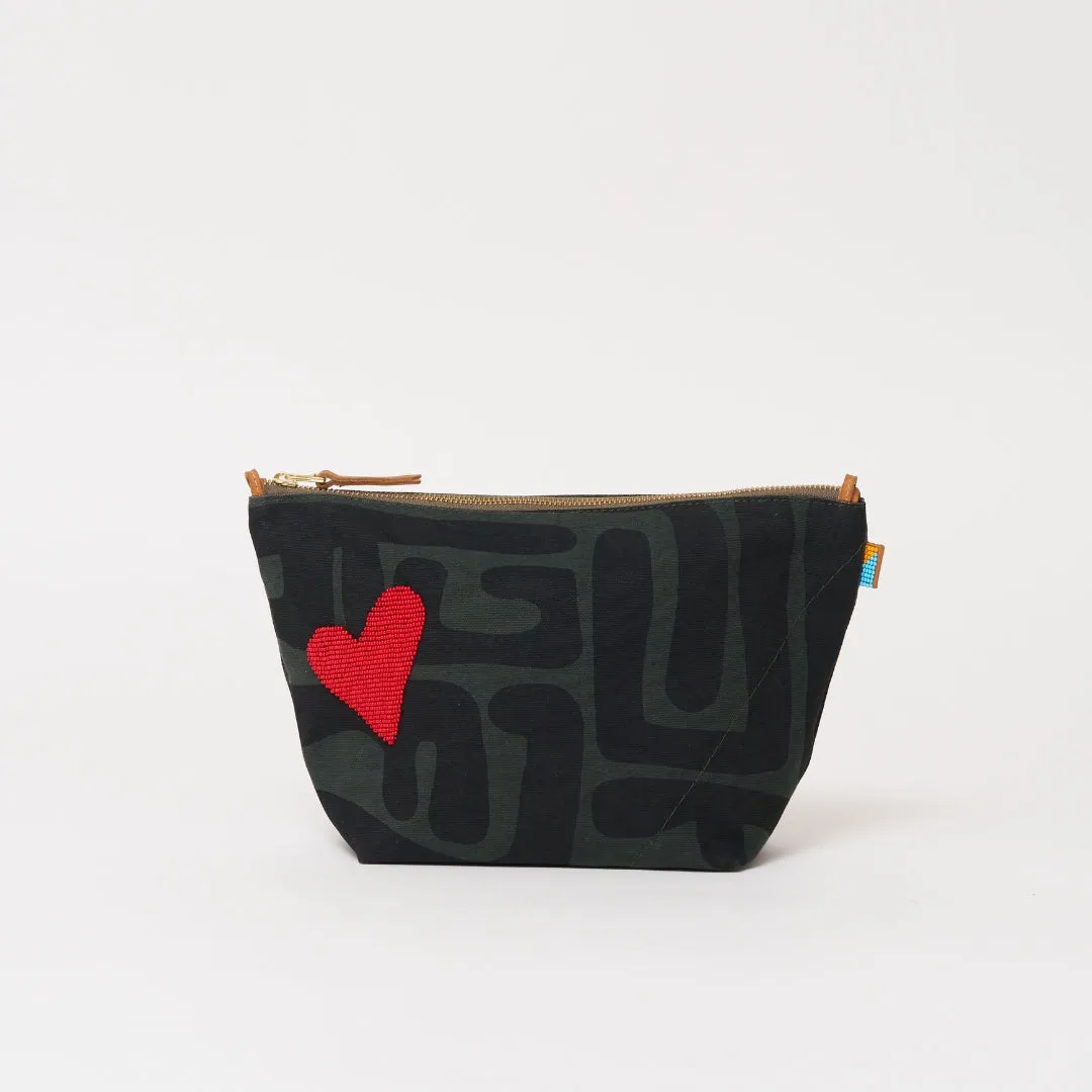 XLarge Convertible Pouch - Safari Kuba with Beaded Red Heart