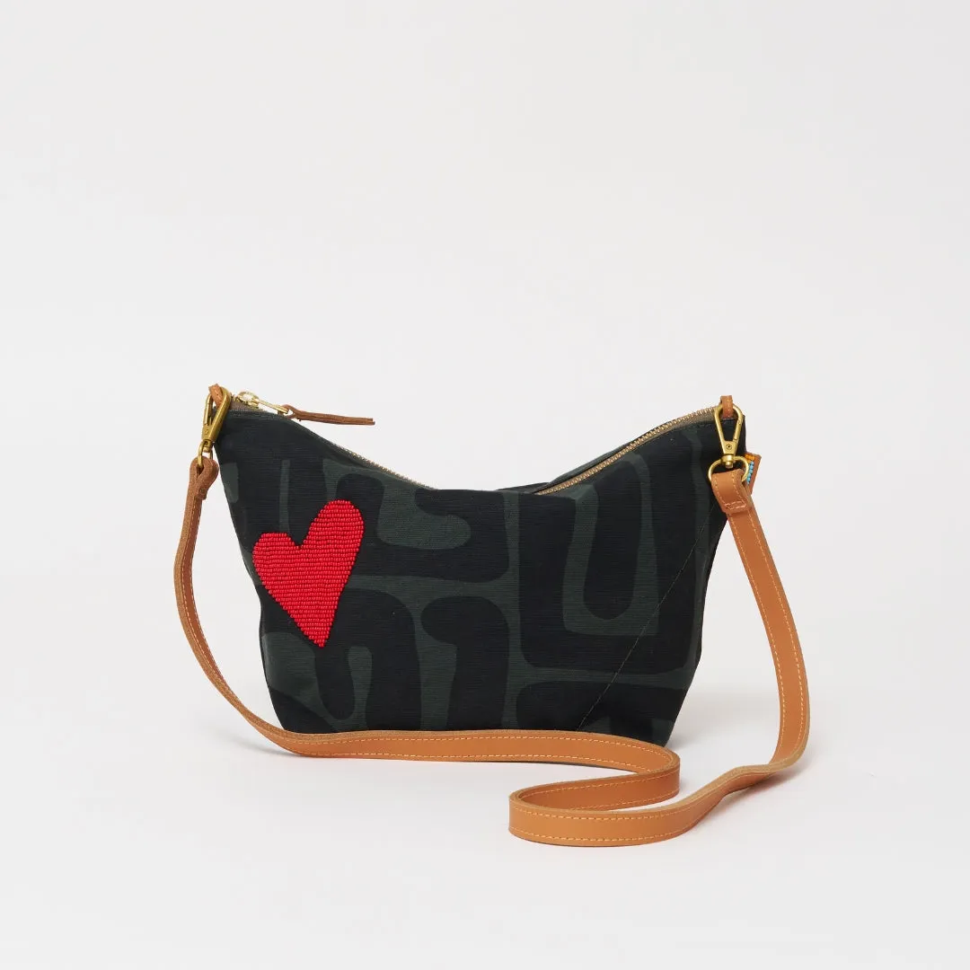 XLarge Convertible Pouch - Safari Kuba with Beaded Red Heart